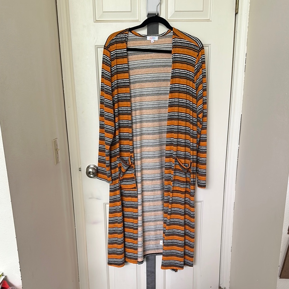 Striped Orange and Gray Long Cardigan